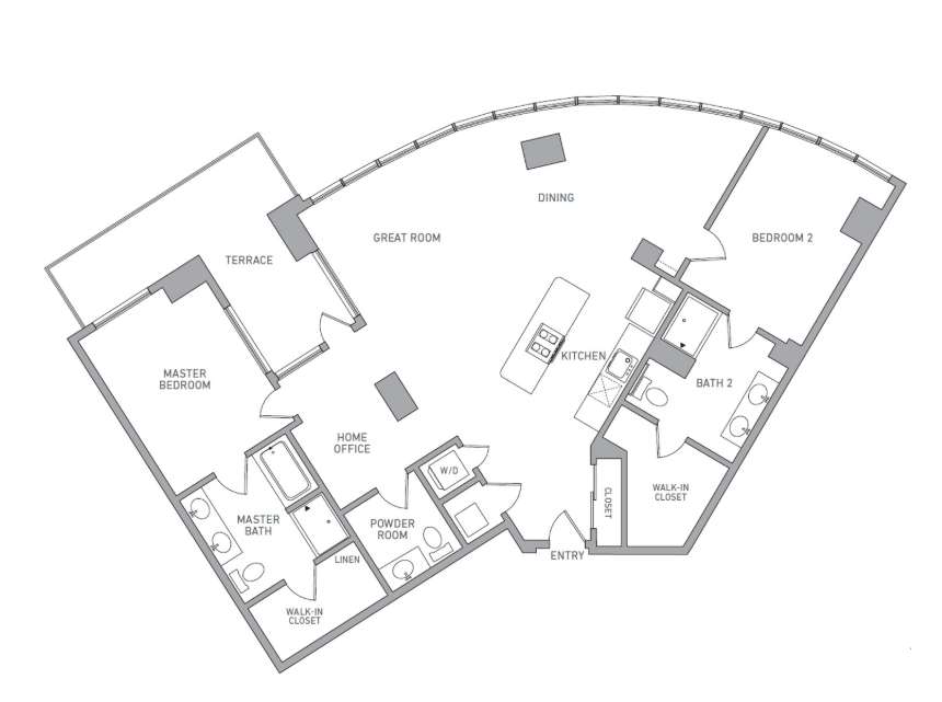 Floor plan for 2 beds, 2.5 baths, 1749 sqft